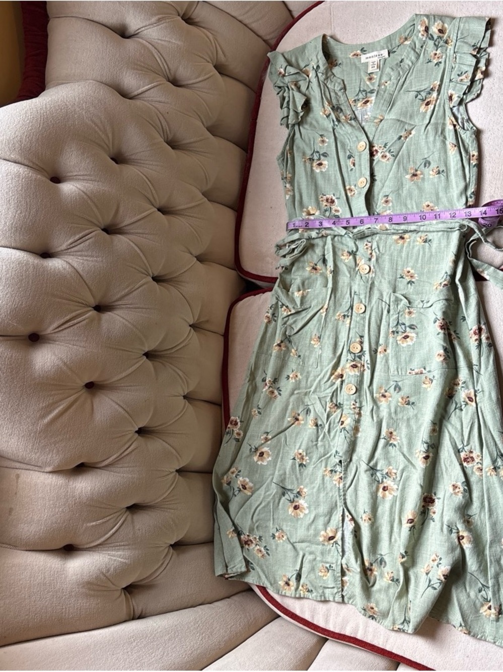 Monteau Sage Green Floral Button-Front Blouse